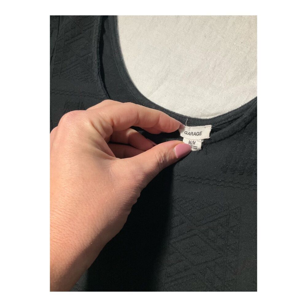 Garage black textured knit mini dress M short sleeve - Picture 3 of 5